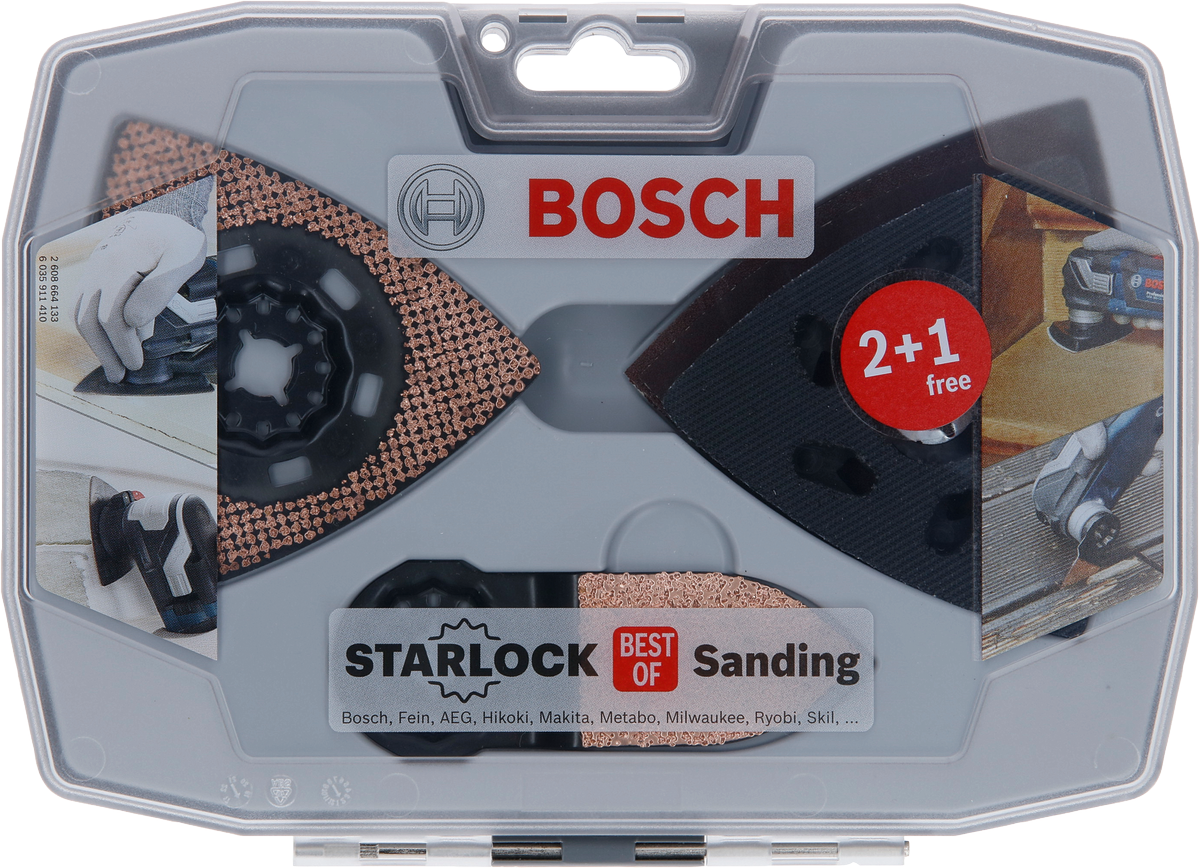 Set di levigatrice Bosch Starlock con 2 dischi abrasivi + 1 omaggio.