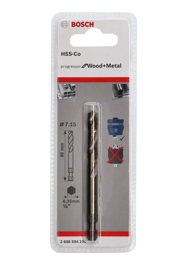 Punta da trapano Bosch Pilot Plus HSS-Co 7,15x85 mm per legno e metallo.