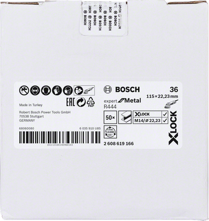 Disco abrasivo per metallo Bosch X-LOCK R444 da 115 mm.