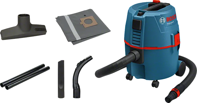 Aspirapolvere e aspiraliquidi Bosch GAS 20 L SFC con accessori.