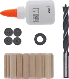 Set di tasselli in legno Bosch da 27 pezzi con tasselli da 10 mm.