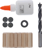 Set di tasselli in legno Bosch da 27 pezzi con tasselli da 10 mm.