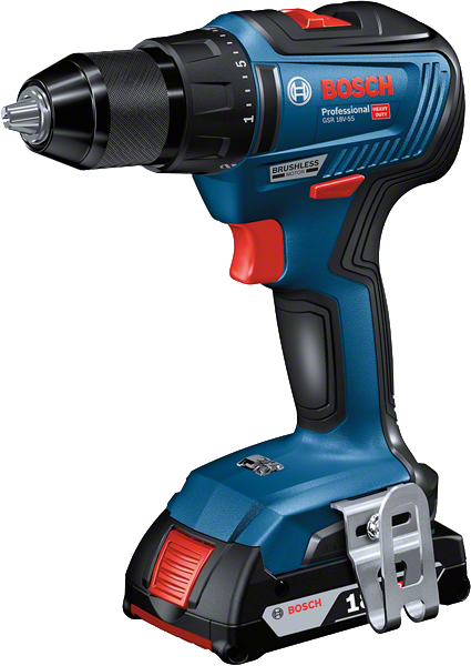 Trapano avvitatore a batteria Bosch GSR 18V-55 con batteria da 2Ah.