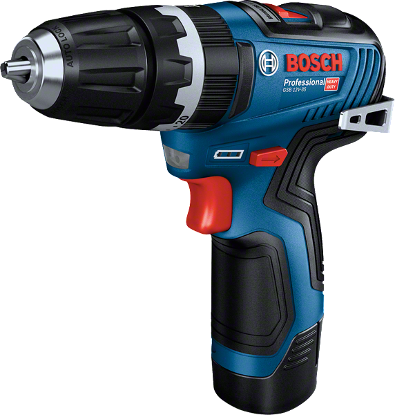 Trapano avvitatore a batteria Bosch GSB 12V-35 con coppia di 35 Nm.