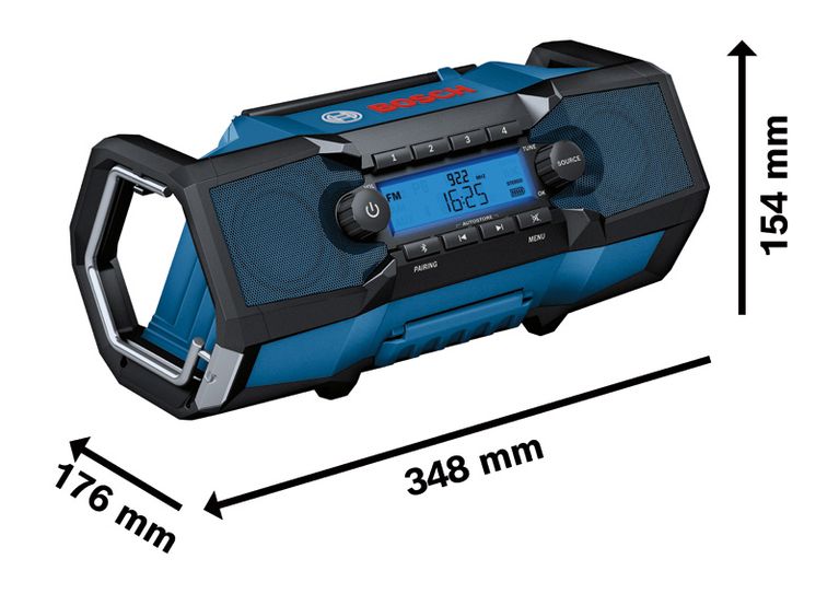 Radio da cantiere Bosch GPB 18V-2 C con display digitale.