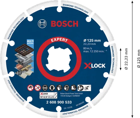 Disco da taglio diamantato Bosch Expert X-LOCK per materiali diversi.