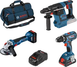 Kit di 3 utensili 18V: GSR + GWS + GBH + 2 batterie ProCORE18V (1x 4.0Ah + 1x 8.0Ah) + caricabatteria GAL + borsa portautensili