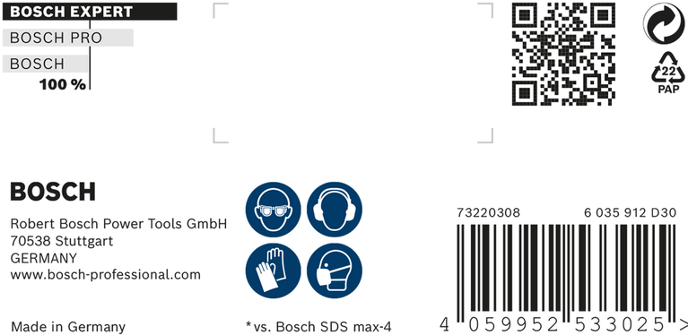 Punta per trapano a percussione Bosch EXPERT SDS max-8X 20 x 200 x 320 mm.