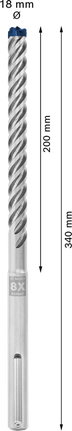 Punta per trapano a percussione Bosch EXPERT SDS max-8X 18x200x340 mm.