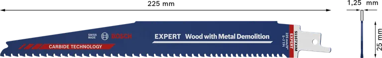 Lama per sega Bosch EXPERT Wood con demolizione di metalli da 225 mm.