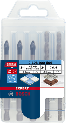 Set di punte per trapano Bosch HEX-9 HardCeramic da 6 mm.