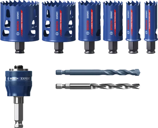 Set di seghe a tazza multimateriale Bosch EXPERT da 9 pezzi, denti in metallo duro.