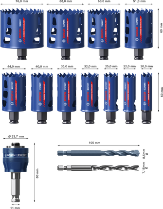 Set di seghe a tazza multimateriale Bosch EXPERT da 14 pezzi.