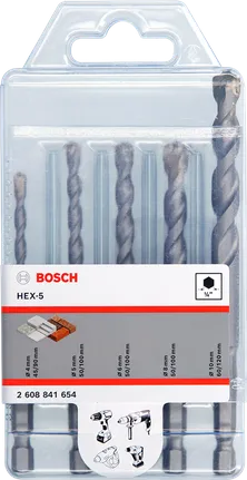 Set di punte per calcestruzzo Bosch HEX-5 da 5 pezzi.
