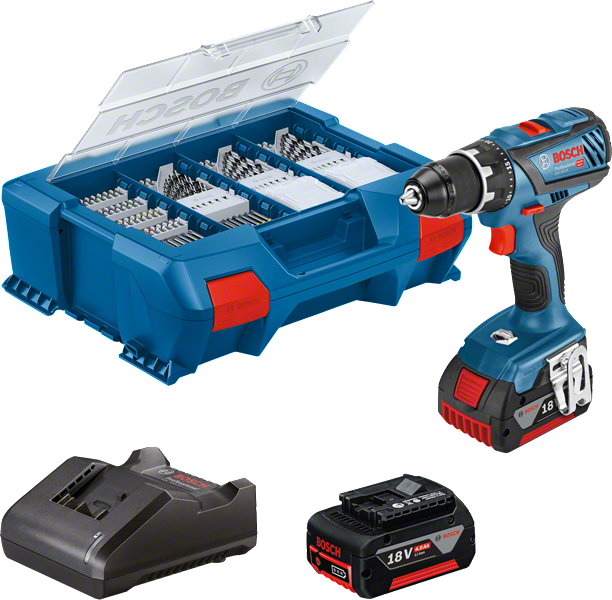 Set trapano Bosch GSR 18V-28 con due batterie da 18 V.