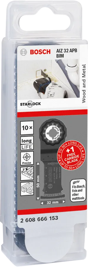 Set di 10 lame Bosch per utensili multifunzione, adatte a legno e metallo.