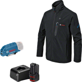 Kit giacca riscaldata Bosch con batteria e caricabatteria.