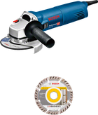 Smerigliatrice angolare Bosch GWS 1400 con disco da taglio universale.