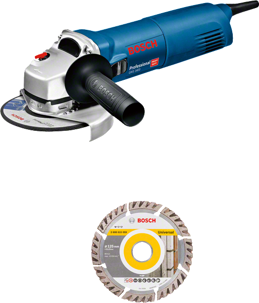 Smerigliatrice angolare Bosch GWS 1400 con disco da taglio universale.