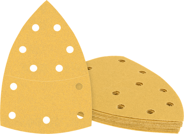 Fogli abrasivi Bosch per levigatrici multifunzione con fori di aspirazione della polvere.