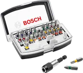 Set di 32 punte per cacciavite Bosch con portapunte a cambio rapido.