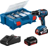 Set trapano Bosch GSR 18V-55 con valigetta, batteria e caricabatteria.