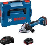 Smerigliatrice angolare Bosch GWS 18V-10 P con batteria, caricabatteria e valigetta.