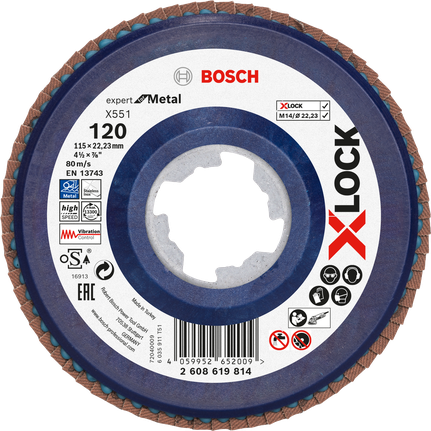 Disco lamellare Bosch X-LOCK X551 per metallo, grana 120.