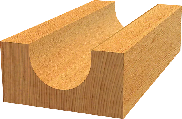 Blocco di legno con una scanalatura semicircolare tagliata al centro.