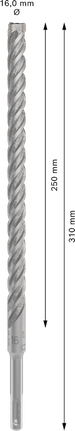 Punta per trapano a percussione Bosch PRO SDS plus-5X da 16 mm, lunghezza 310 mm.