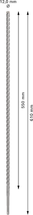 Punta per trapano a percussione Bosch PRO SDS plus-5X da 12 mm, lunghezza 610 mm.