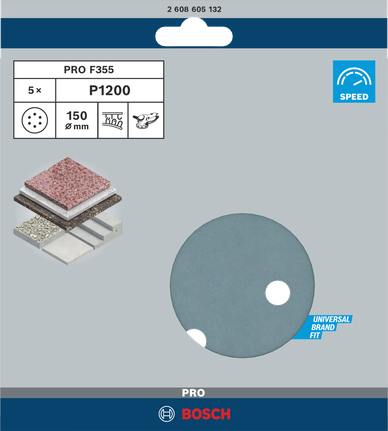 Dischi abrasivi Bosch PRO F355 P1200 da 150 mm.