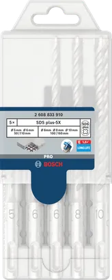 Set di punte per trapano a percussione Bosch PRO SDS plus-5X 5/6/6/8/10 mm.