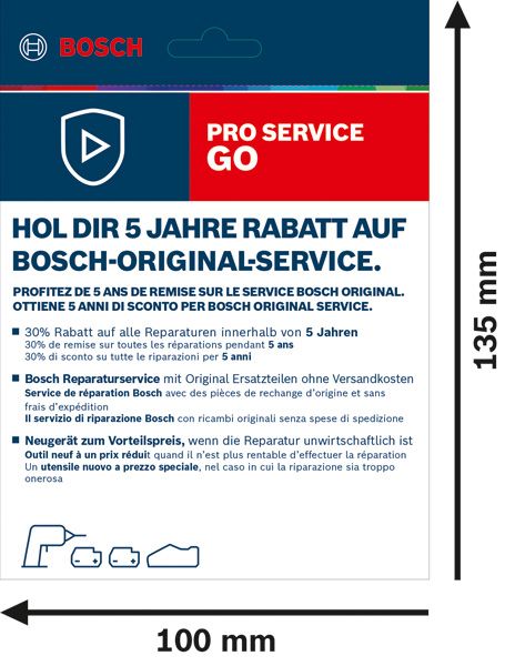 Carta sconto per riparazioni Bosch Pro Service Go valida per 5 anni.