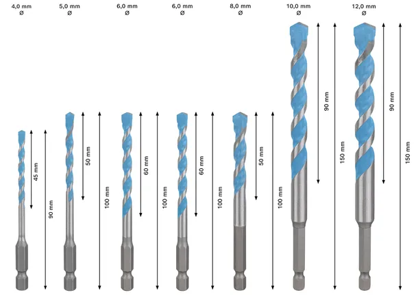 Set di punte per trapano multi-costruzione Bosch EXPERT HEX-9, 7 pezzi.