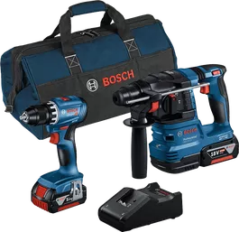 Kit combinato Bosch da 18 V con trapano GSR 18V-45 e martello perforatore GBH 18V-22.