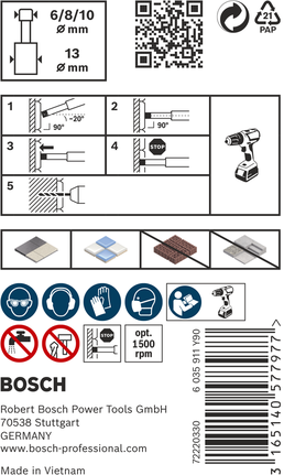 Set di punte per trapano a secco in ceramica Bosch PRO 6/8/10 mm 3 pezzi.
