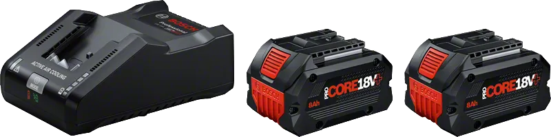 Set di avviamento Bosch con caricabatteria GAL 18V-160 e due batterie ProCORE18V+ da 8,0 Ah.