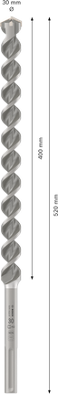 Punta per trapano a percussione Bosch PRO SDS max-4 da 30 mm, lunghezza 520 mm.