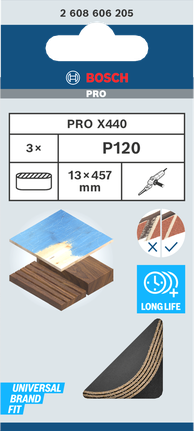Nastro abrasivo Bosch PRO X440 13×457 mm G120 3 pezzi.