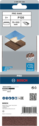 Nastro abrasivo Bosch PRO X440 75×533 mm G120 3 pezzi.