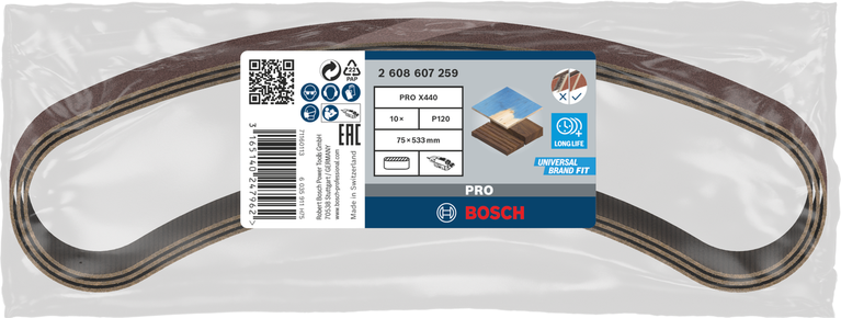 Nastro abrasivo Bosch PRO X440 75×533 mm G120 10 pezzi.