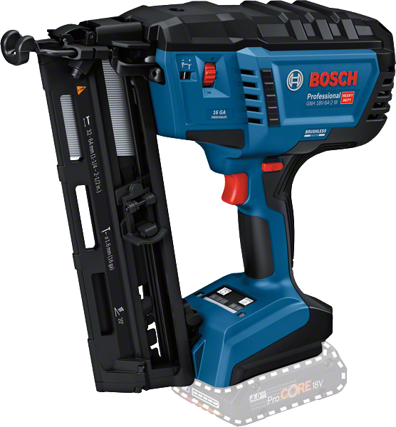 Chiodatrice di finitura a batteria Bosch GNH 18V-64-2 M, calibro 16.
