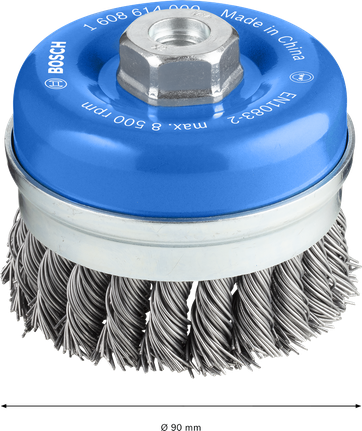 Spazzola a tazza pesante Bosch PRO Metal da 90 mm filettata per smerigliatrici.