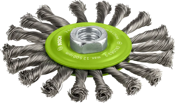 Ruota a fili spessi in acciaio inox Bosch PRO, filettata 115 mm.