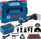 Kit multiutensile Bosch GOP 18V-34 con accessori e custodia.