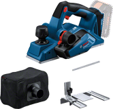 Pialla a batteria Bosch GHO 18V-26 con accessori.