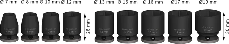 Set di bussole a impatto Bosch PRO da 3/8 di pollice, 9 pezzi.