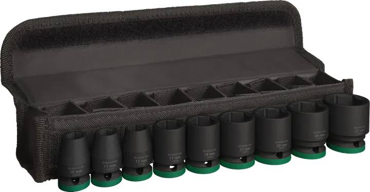 Set di bussole a impatto Bosch PRO da 1/2 pollice, 9 pezzi in valigetta.