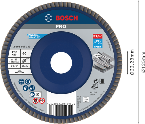 Disco lamellare Bosch PRO X571 125mm G60 per metallo.